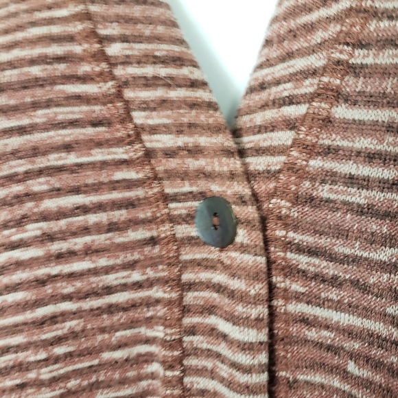 LOGO Lori Goldstein Women's XL Terracotta Striped Cardigan Button Up Lace Trim - Picture 3 of 8